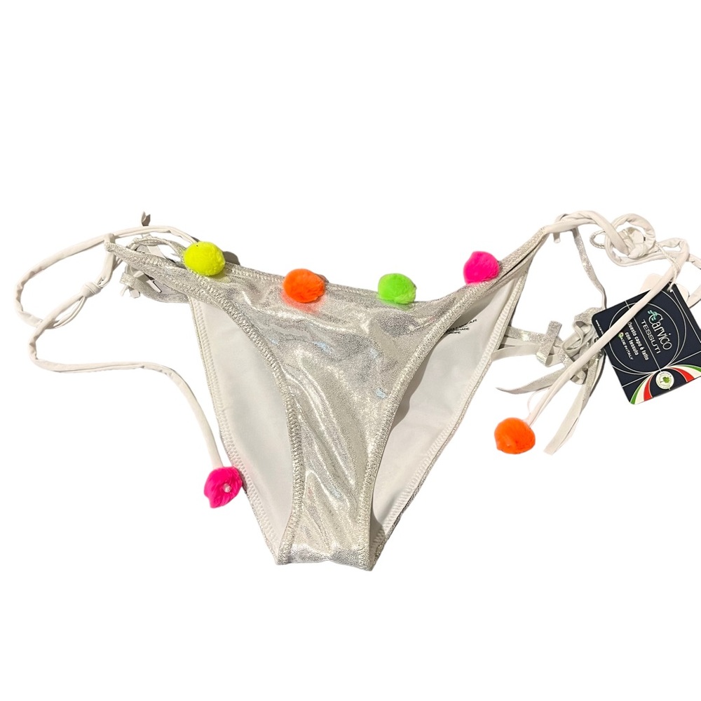 NEW Lychee Swim Wear Pom Pom Metallic Swim Bottoms Bikini‎